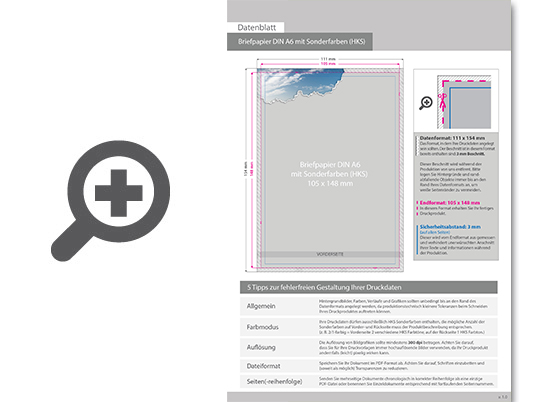 Product Bild briefpapier_din_a6__4_0_farbig_(vorderseite__4_sonderfarben_hks___r__ckseite__unbedruckt)
